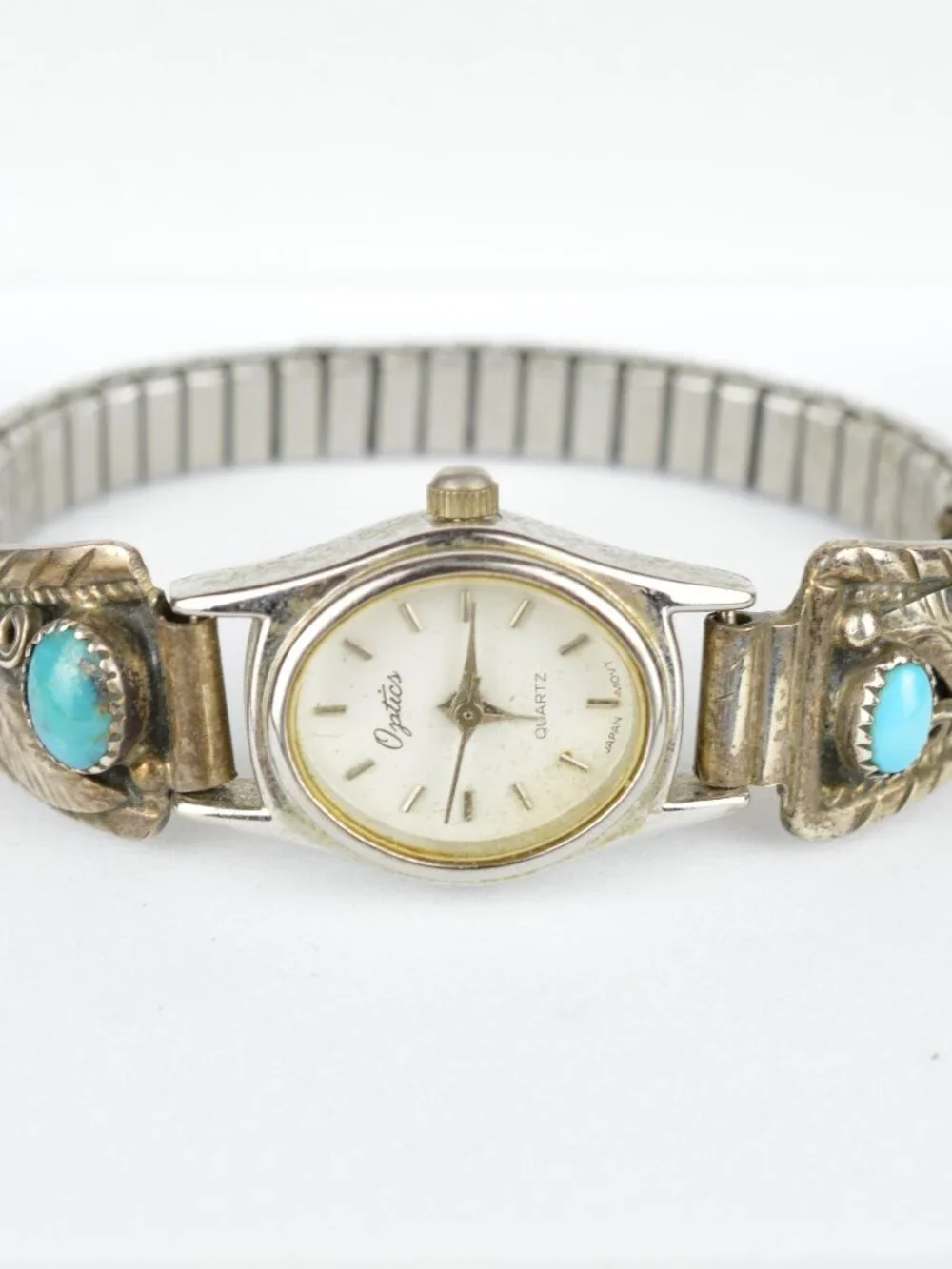 Navajo Sterling Silver Turquoise Coral Watch Tips Signed Ronnie Martinez Works